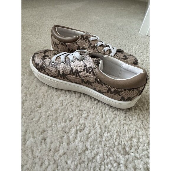 Michael Kors Girls 10c Brown Finola Sneakers Monogrammed Designer Slip on - Picture 4 of 8